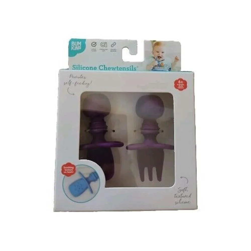 Bumkins Silicone Chewtensils Fork Spoon Set Purple